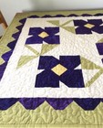 Floral Quilted Table Topper  Handmade Table Decor  Pansies Purple And Green