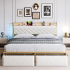 Full  queen  king Size Bed Frame Storage W  2-drawer   Upholstered Platform  led