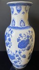 Vintage Blue And White Chinese Vase Lotus Flower  Design 11 75    Tall