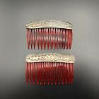 Vintage Southwestern Stamped Silver Hair Comb Pair