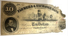 1853  10 The Farmers   Exchange Bank  Charleston Sc Obsolete Currency Banknote
