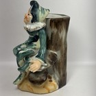 Vintage Japan Pixie Elf On A Mushroom Log Ceramic Small Vase Figurine