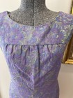 Vtg Purple Brocade Handmade Ladies Dress Size Small-shift Dress-pockets-1960 70s