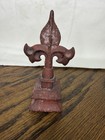 Vintage Cast Iron Fleur De Lis Finial Red Architectural Garden Fence Topper 7   