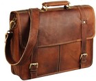 Men s 15  Goat Leather Messenger Real Satchel Bag Genuine Laptop Brown Briefcase