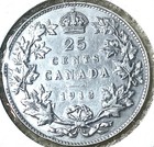 1913 Canada Quarter 25 Cents  925 Silver Coin Km  23