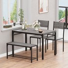 4 Piece Dining Table Set With 2 Chairs Bench Storage Rack Gray