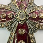 Vintage Ornate Cross Pendant Red Enamel Rhinestones 4 5  Gothic Wall Decor Vg