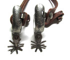 Vintage Mexican Charro Style Spurs Engraved Eight-pointed Rowels With Straps
