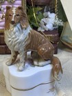 Vintage Collie Sheltie Dog Figurine Ceramic Porcelain Brown White 4 Inch