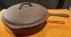Cast Iron No 8 10 5 8  Skillet Chicken Fryer W dimpled Lid Vintage Old Restore