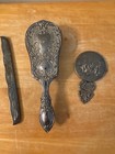 Vintage Silver Plated Hair Brush Floral 8 25    -makeup Mirror 4 25   