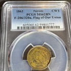 1863 Civil War Token F-206 320a Flag Of Our Union Pcgs Ms62bn Red Toning Cwt 