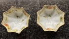 Vintage Nippon Japan 2 Sauce nut Dishes Green Yellow Orange Flowers W gold Trim