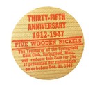 1947 Springfield  Ma 35th Anniversary Wooden Nickel - Token Massachusetts Red