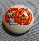 Large Ceramic Artisan Button Halloween Jack-o-lantern Mouse By Fisher 1992