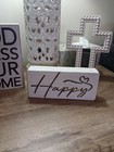 Happy Wooden Home Decor Sign 8x3 5  Handcrafted Rustic Farmhouse Wall Art Plaque