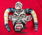 Mexican Folk Art Huge Carved Horned Devil Mask W  Skull Erupting From Forehead