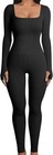 Oqq Women Long Sleeve Yoga Jumpsuits Workout Ribbed Bodysuits Sexy Pants Black L