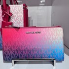 Michael Kors Jet Set Travel Large Doublezip Wristlet Wallet Dark Raspberry Multi