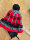 Baby 12mths Boy Handknit Hat Tuque Winter Ear Coverage Red Blue Warm