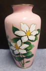 Beautiful Pair Of Pink Japanese Cloisonne Vases With Flowers Silver Wire