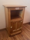 Vintage White Clad Oak Ice Box Nightstand Cabinet     Solid Oak Original Hardware