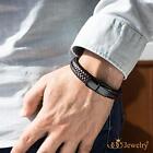 555jewelry Mens Stylish Stainless Steel Magnetic Clasp Braided Leather Bracelet