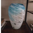 Murano Vintage Artisan Swirl Glass Vase Blue White Elegant Home Decor Accent