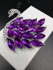 Beautiful Purple   Silver Rhinestone Swan Brooch Bird