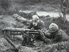 Original 1918 Print   Machine Gunners In Action Wearing Their Gas Helmets 