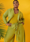 Ashley Stewart Plus Size Linen Blend Blazer Dark Citron Green Holiday Party Nwt