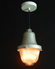 Pair Holophane 7  Industrial Corded Pendant Nos Light Factory Vtg Glass Globe