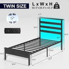 Twin Bed Frame With Led Lights   Charging Station  Storage Headboard  