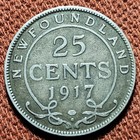 1917 C Newfoundland 25 Cents George V Silver Coin Vg f Km 17