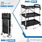 Folding Collapsible Utility Service Cart 3 Shelf 150lb W  Swivel Lockable Wheels