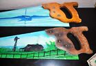 Vintage Hand Saw Texas Folk Art  Two Hand-crafted Oil Paintings  Man Cave Decor