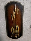 Vintage Mcm Copper Brass Wood Cattail Wheat Sculpture Wall Plaques Nice 