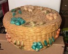 Wicker Sewing Basket Enesco Vintage Original 1980 s Used Flowers Floral W Lid