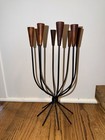 Mid Century Vintage Teak Wood Iron Candelabra Candle Holder Danish Modern