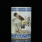 Chinese Famille Rose Porcelain Hand Painted Rooster Pattern Brush Pot 6636