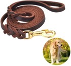 Genuine Leather Dog Leash Braided Training Lead Traction Rope Medium Large Dogs