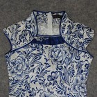 Cheongsam Dress Womens 34 Blue Asian Chinese Floral Qipao Japanese Oriental Wear