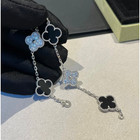 Vc   Arpels Vintage Alhambra 5 Motifs Onyx Diamond 18k White Gold Bracelet Set
