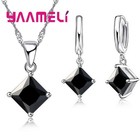 925 Sterling Silver Square Crystal Jewelry Set Necklace Earrings For Women
