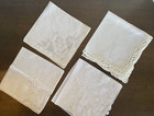 Lot Of 4 Vintage Linen Lace Embroidered Handkerchiefs Hankies White