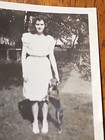 Rare Old Vintage Photo Young Lady Woth Dog Standing 1944 Pet Puppy