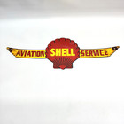Vintage Aviation Shell Service Porcelain Metal Sign Gas Oil Wings Garage