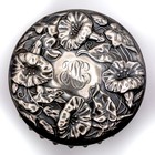 Dresser Jar Art Nouveau Hand Cut Crystal Round Sterling Silver Repousse Embossed