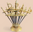 Vintage Toledo Spain Sword Cocktail Picks Set W  Stand Enamel Brass 16 Picks